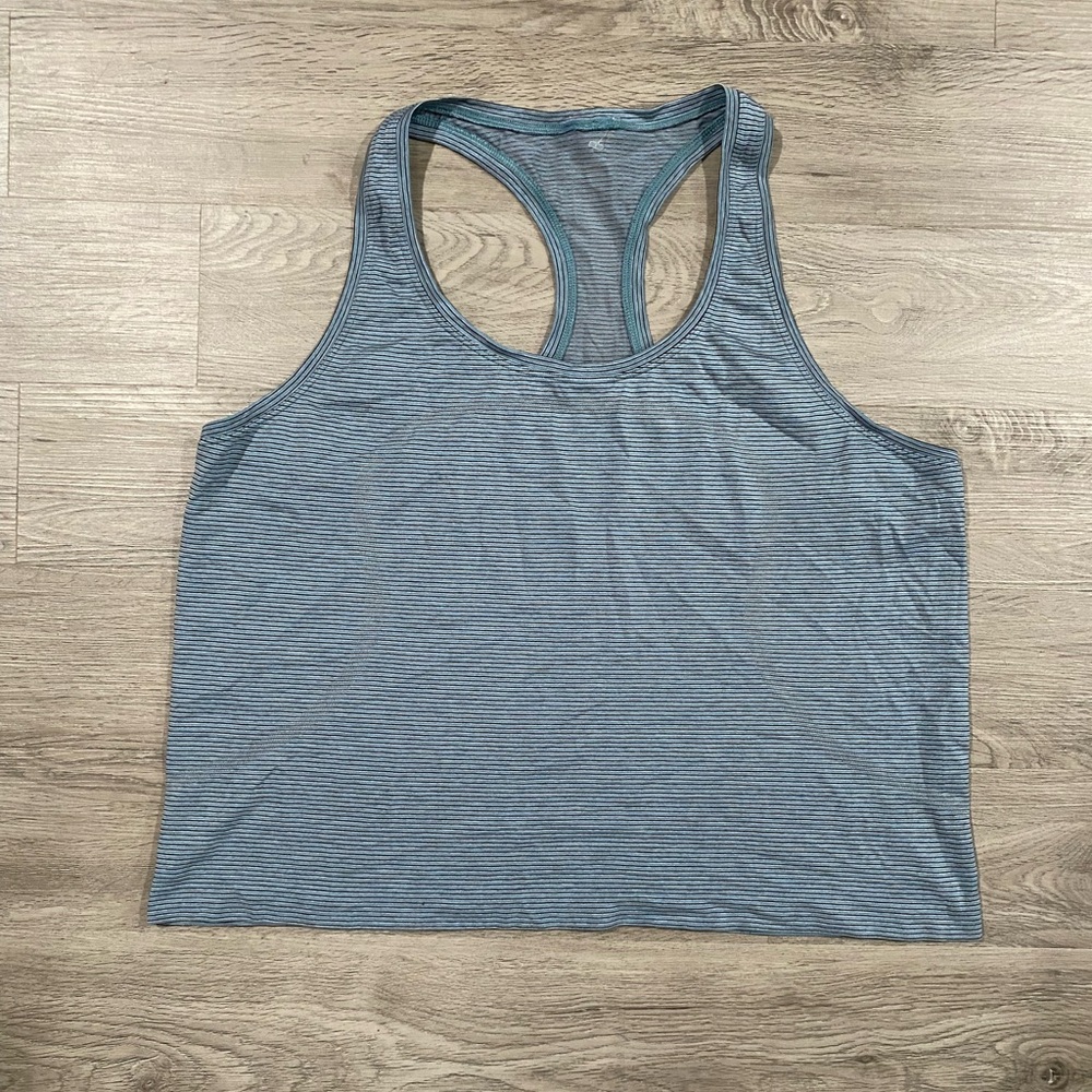 Lululemon Swiftly Tech Cropped Striped Blue Racerback Tank Top - Picture 1 of 4